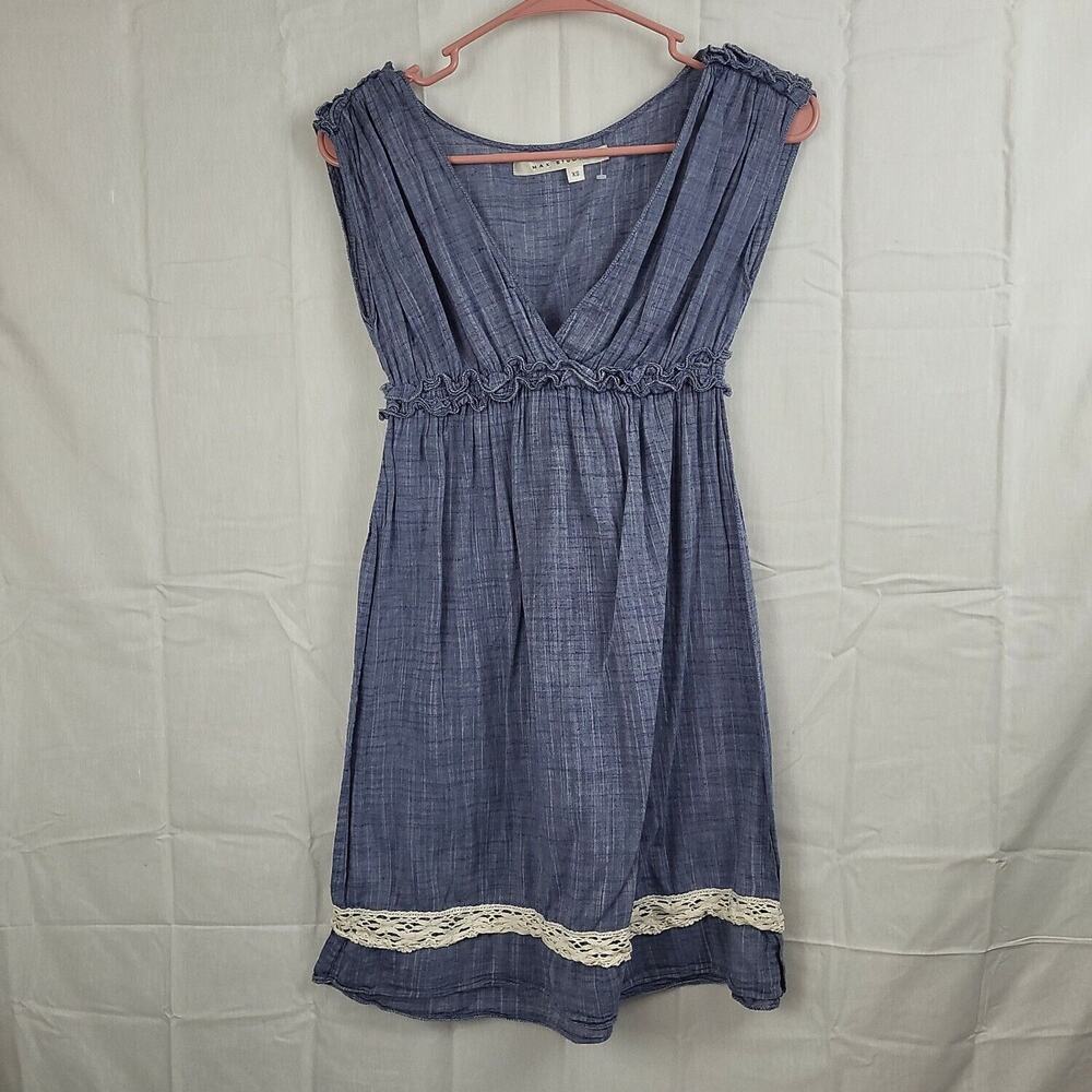 Max Studio‎ Womens Blue Sleeveless Surplice Neck Short A Line Dress Size XS